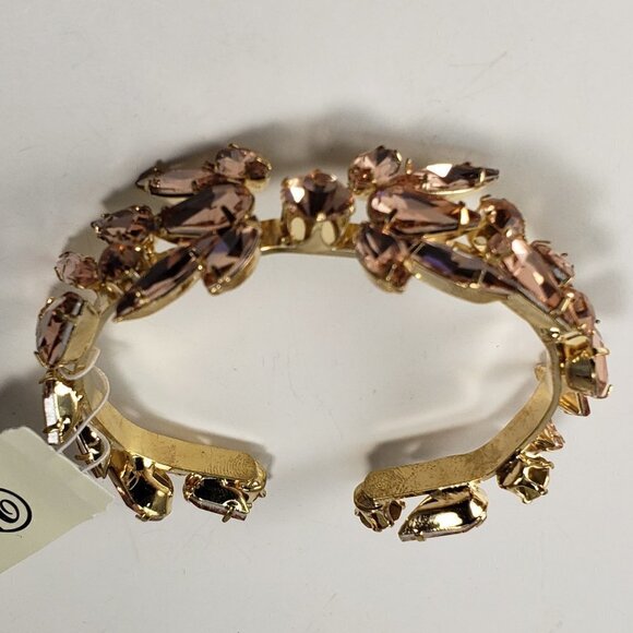 Polished Gold-Tone Shiny Light Pink Crystal Design Cuff Bracelet for Women - Picture 4 of 6